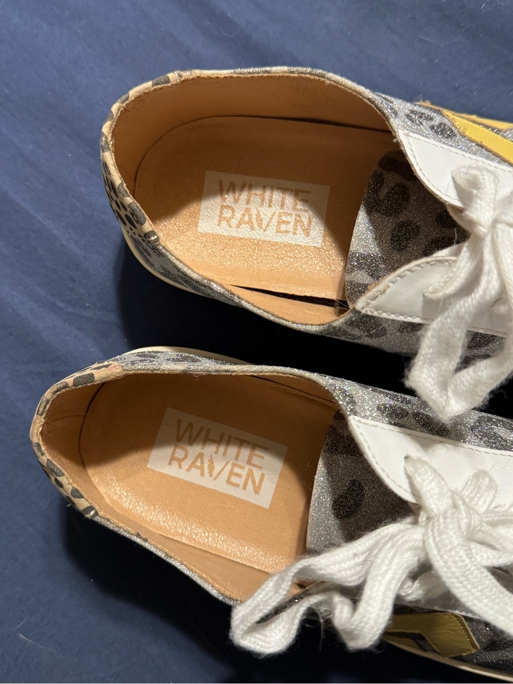 White Raven Fashion Lace-up Leopard Print Glitter Sneakers Trendy Classic - Picture 4 of 12